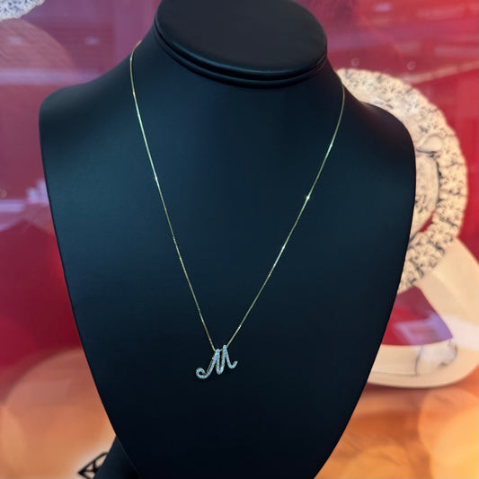 10k Gold  0.20Ctw Diamond Initial M Pendant