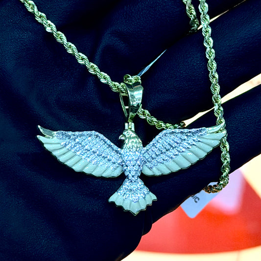 10k Yellow Gold Diamond Ceramic Eagle Pendant - 0.22 CTW