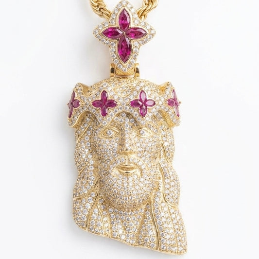 10k Yellow Gold Diamond Jesus W/ Ruby - 2.60 CTW