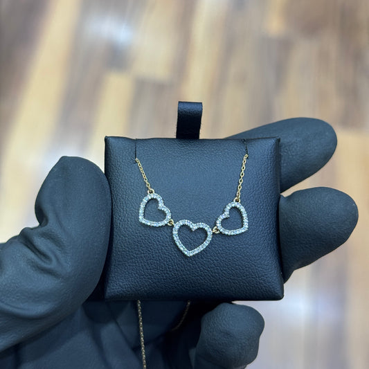10K Gold 0.15Ctw Diamond Three Hearts Necklace