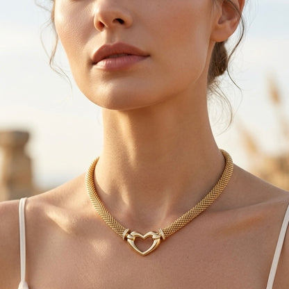 10K Gold 17.5 Inch Heart Neck Cubic Zirconia 27Grams