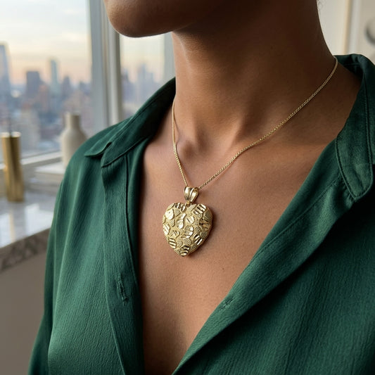 10K Gold Approx. 1-Inch Nugget Heart Pendant
