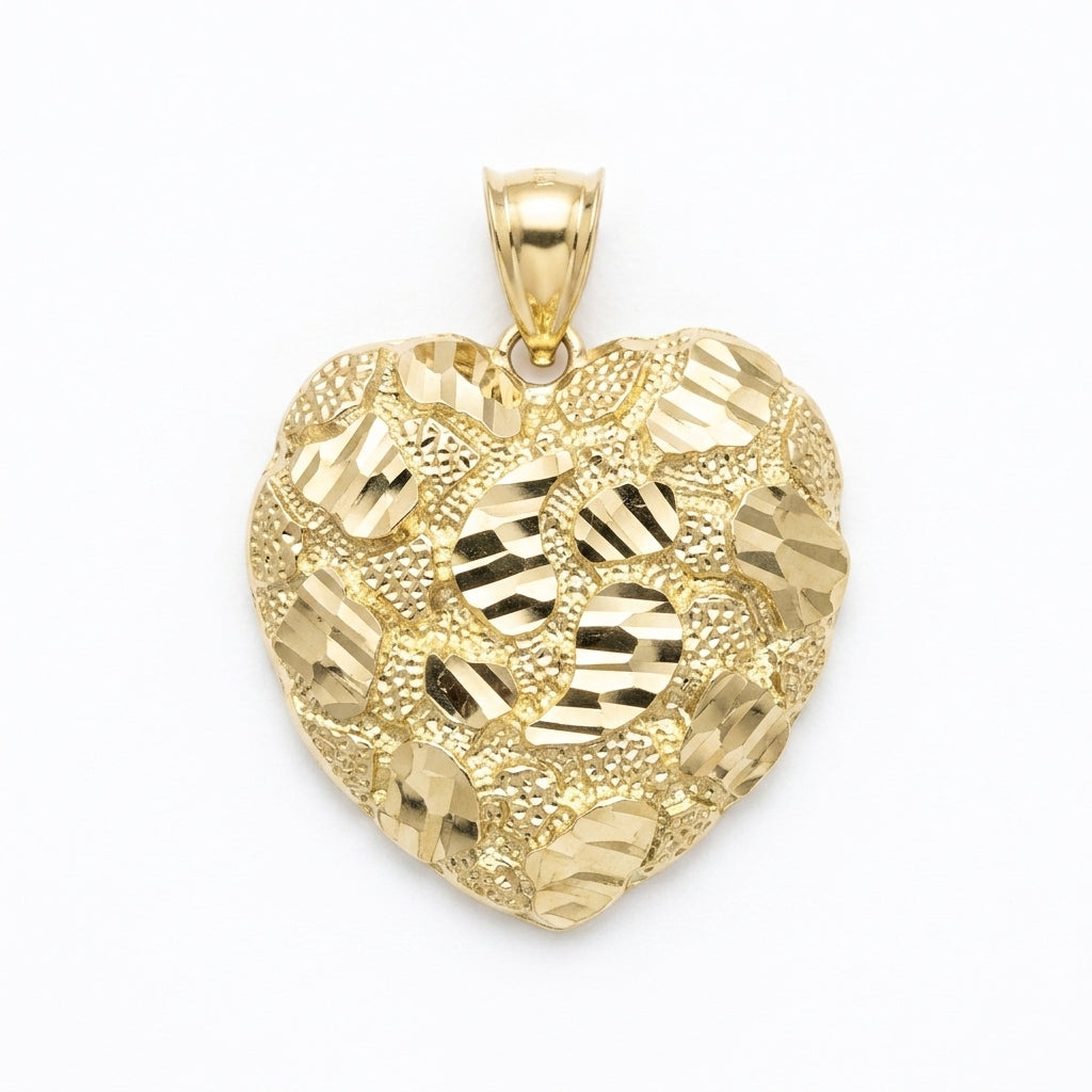 10K Gold Approx. 1-Inch Nugget Heart Pendant
