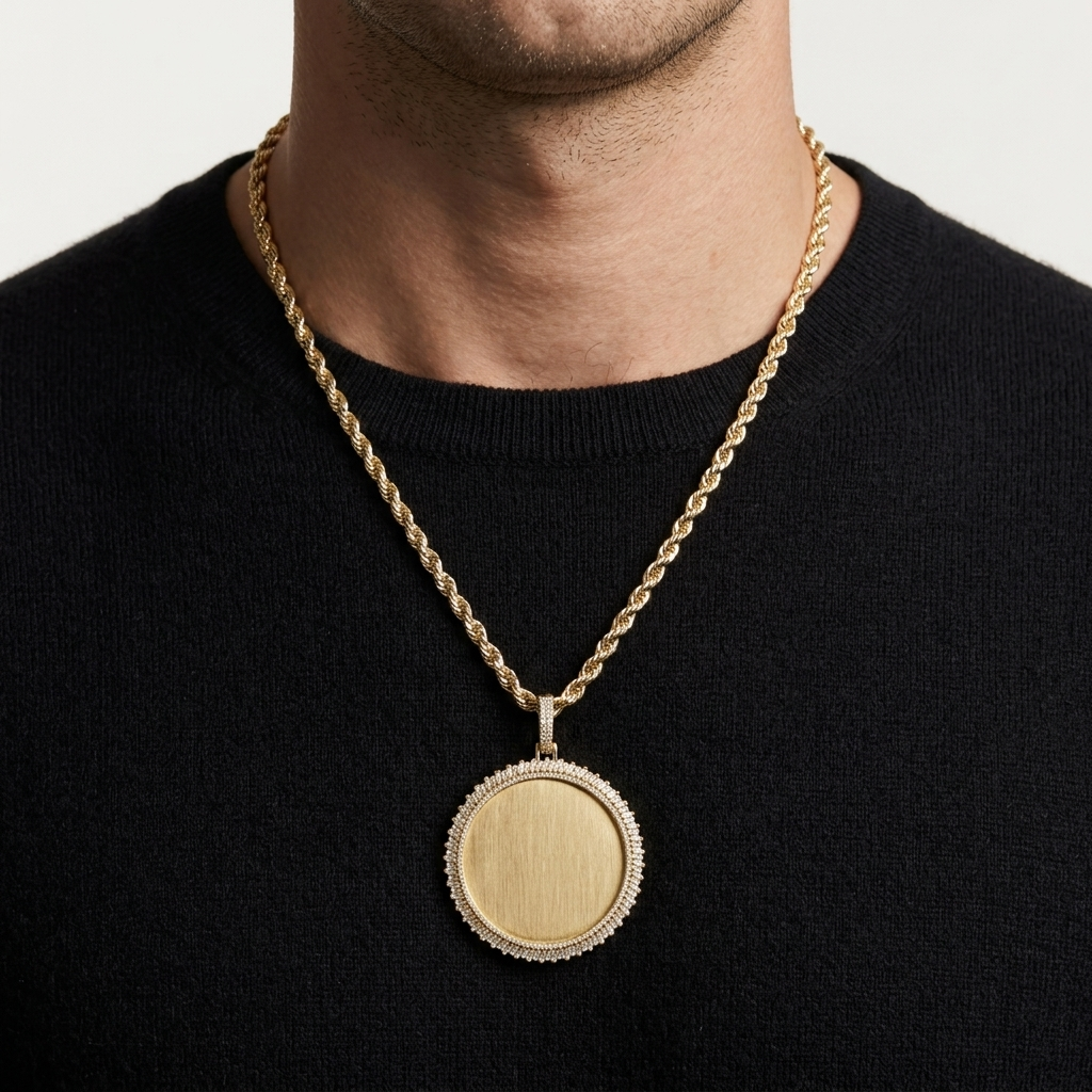 10K Gold 1.7Ct Diamond Round Memory Baguette Pendant