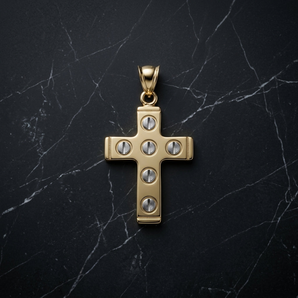 10k Two Tone Gold approx 1inch Cross Pendant