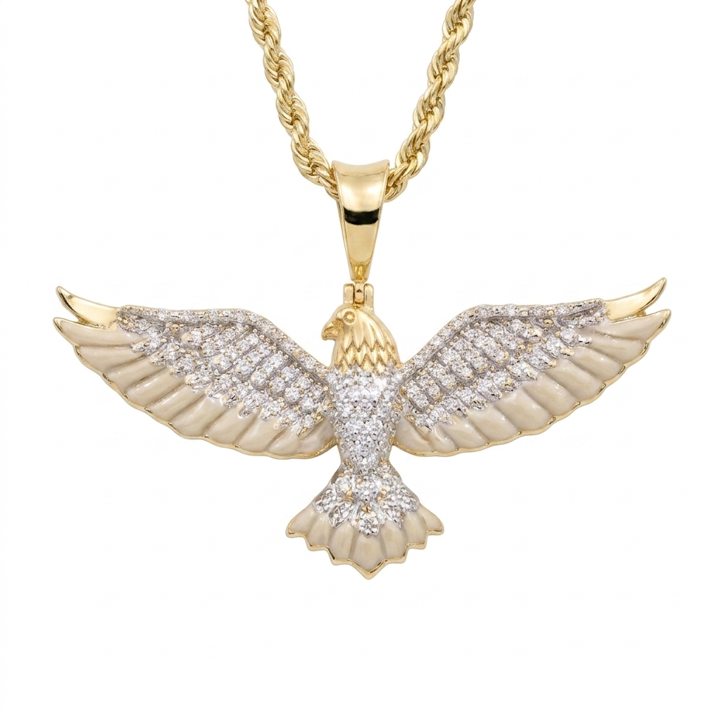 10k Yellow Gold Diamond Ceramic Eagle Pendant - 0.22 CTW