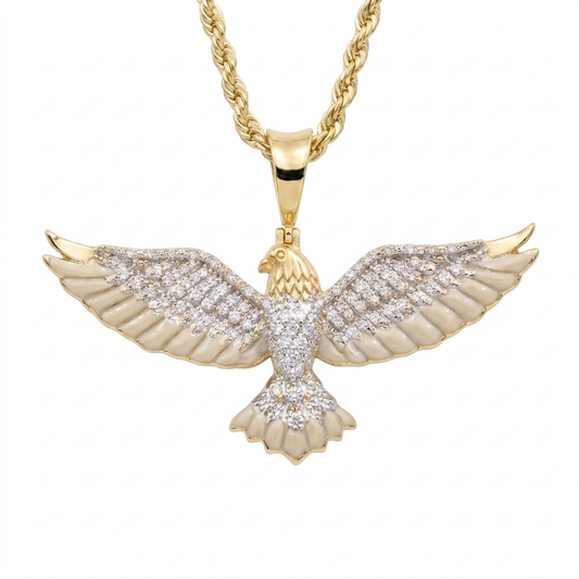 10k Yellow Gold Diamond Ceramic Eagle Pendant - 0.22 CTW