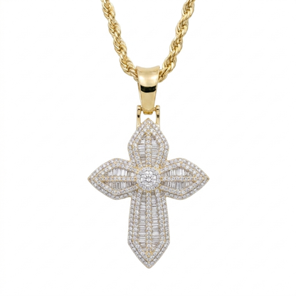 10k Yellow Gold Diamond Baguette Cross - 1.35 CTW