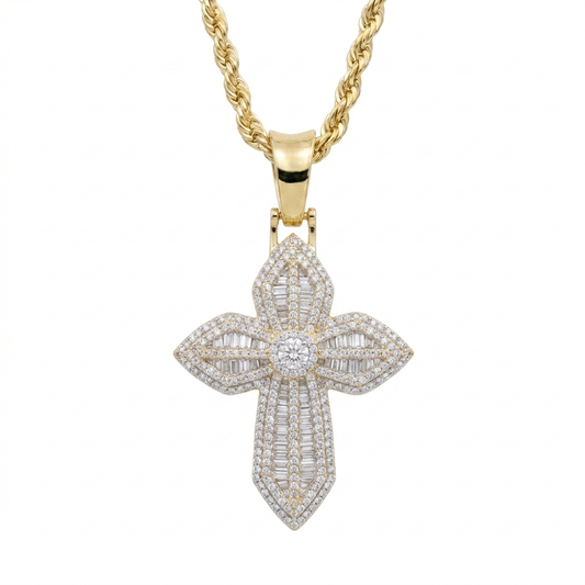 10k Yellow Gold Diamond Baguette Cross - 1.35 CTW