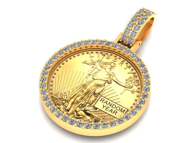 Diamond Lady Liberty Pure Gold Coin Pendant