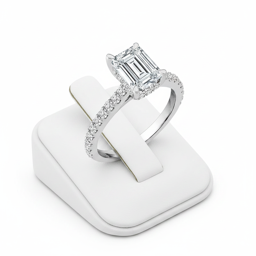 14K White Gold Lab-Grown 2.5 ctw Emerald Diamond Ring