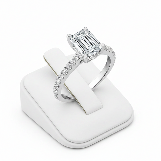 14K White Gold Lab-Grown 2.5 ctw Emerald Diamond Ring