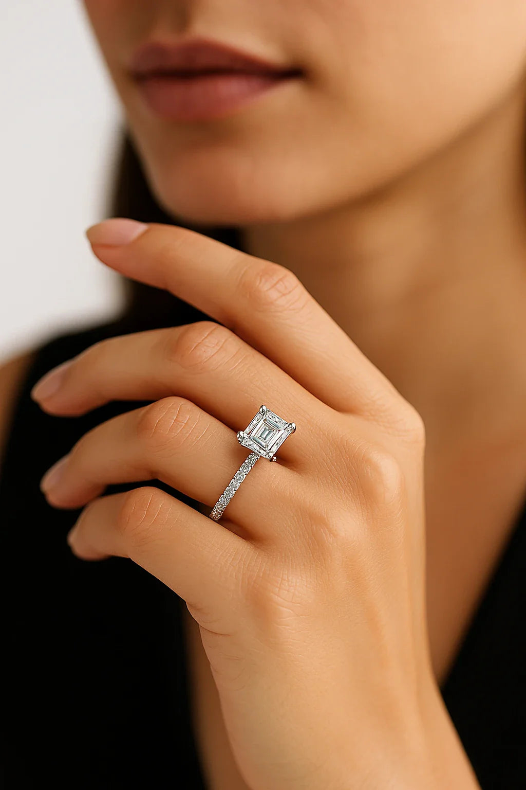 14K White Gold Lab-Grown 2.5 ctw Emerald Diamond Ring