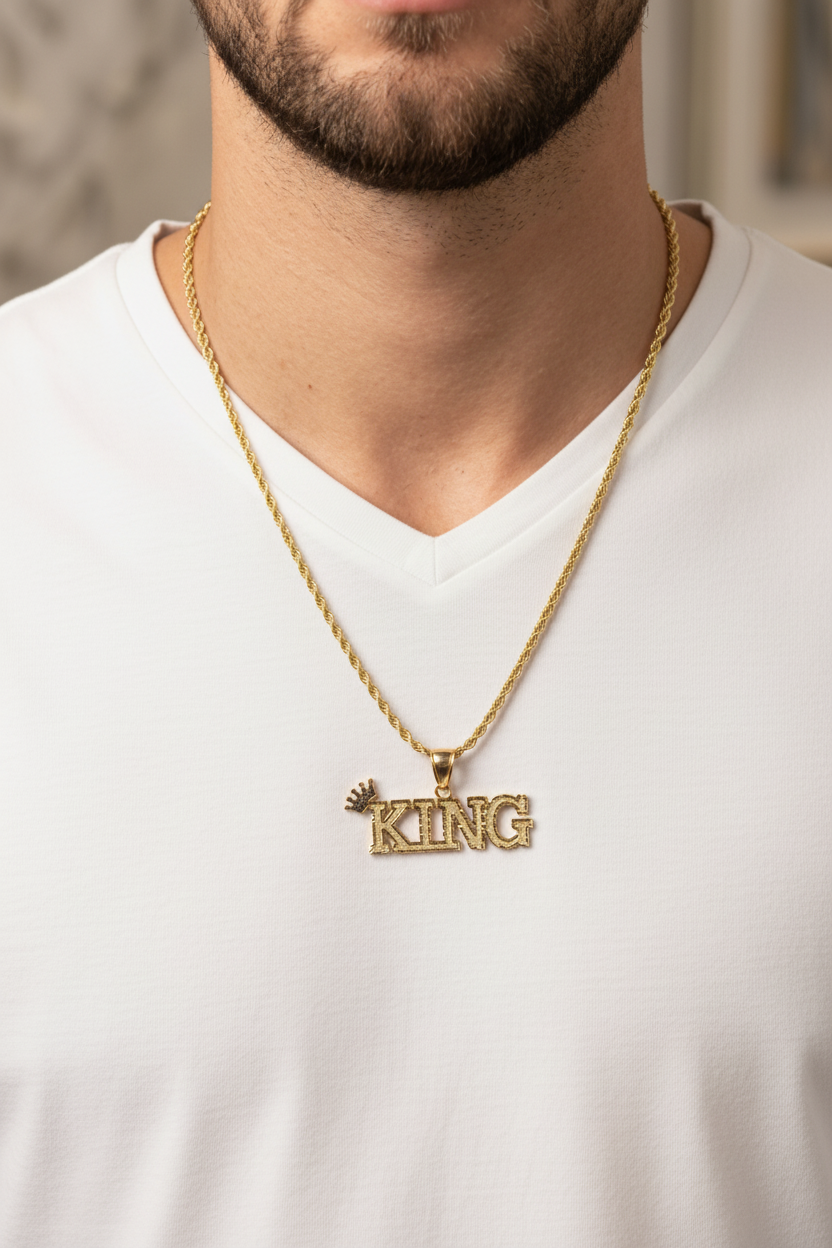 KING Charm on Male Model - White V-neck