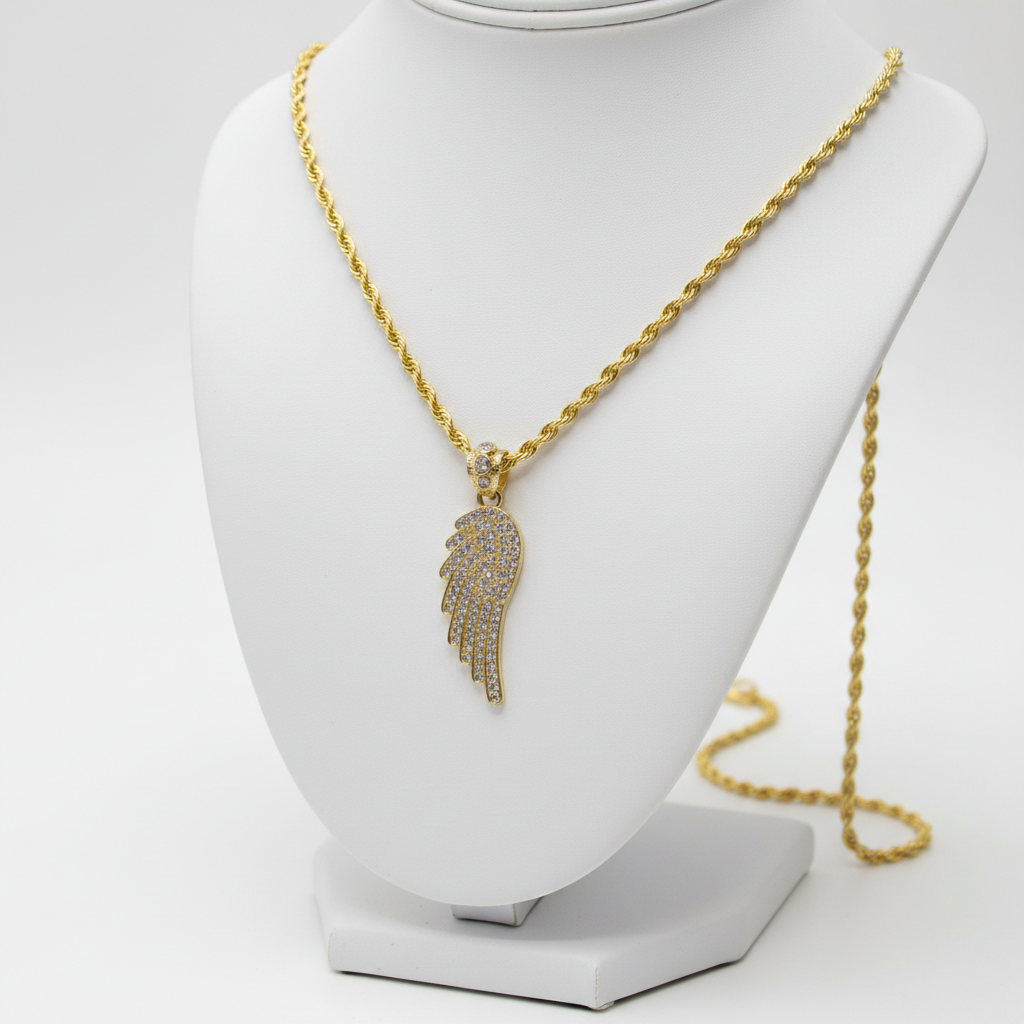 10 Gold Approx. 1.5Inch  Cubic Zirconia (CZ) Wings Pendant