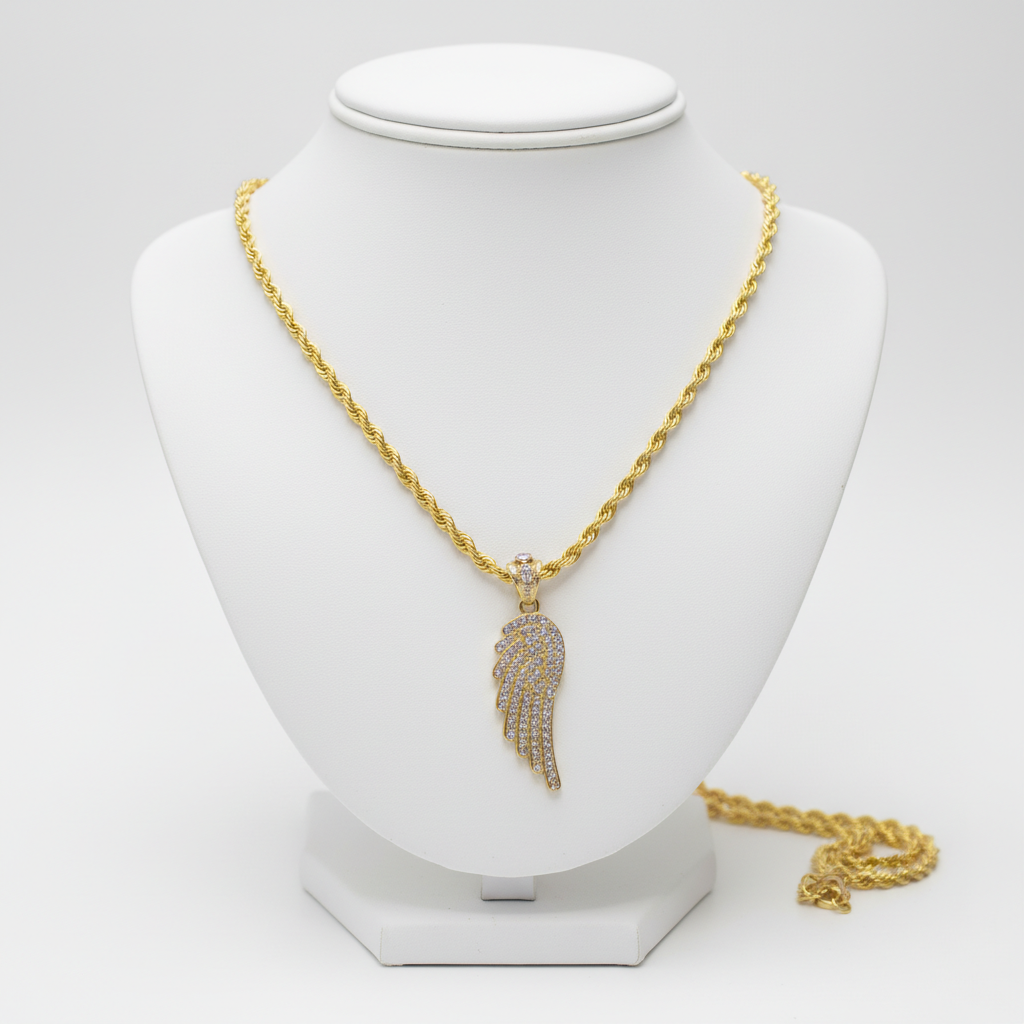10 Gold Approx. 1.5Inch  Cubic Zirconia (CZ) Wings Pendant