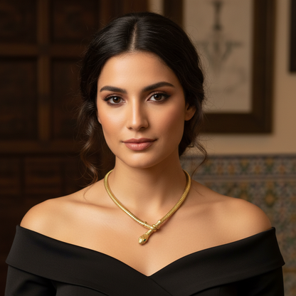 10K Yellow Gold 18Inch Bvl Snake Spring Cubic Zirconia Necklace