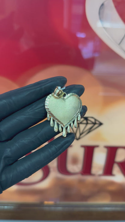 10K Yellow Gold 2Inch Dripping Heart Memory Pendant