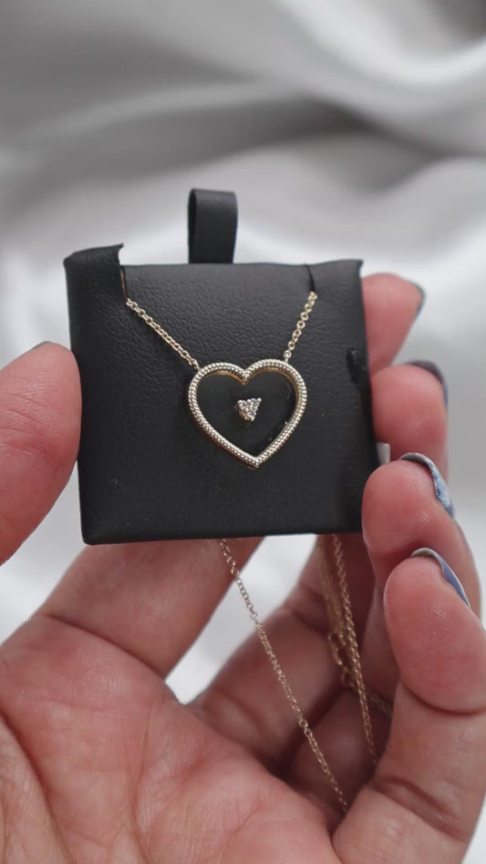 14K Gold 0.02Ctw Diamond Glass Heart With Chain Necklace