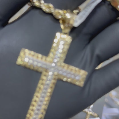10K Two Tone Approx. 2-Inch Nugget Cross Diamond Cut Pendant