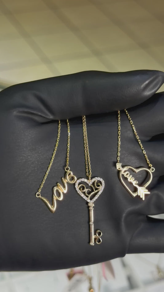 14K Yellow Gold Heart Love Arrow Neck