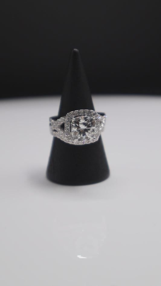 14K White Gold 4.86Ctw 3.41Ctr Lab Diamond Cush E Vs1 Wedding Ring