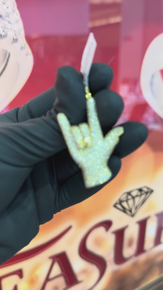 10K Yellow Gold 3.39Ctw Diamond Hiphop Yo Hand Pendant