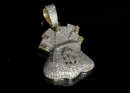 10KYG 1.24CTW DIAMOND MONEY BAG CHARM