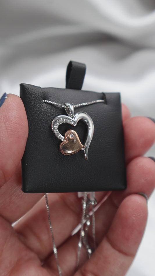 10K Gold/Silver  0.10Ctw Diamond Heart Pendant