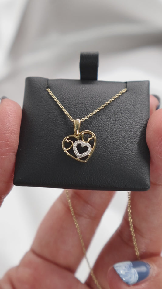 10K Gold 0.05Ctw Diamond Heart Shape Pendant With Chain