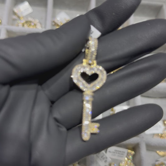 10K Gold 1.10Ctw Diamond Baguette Key Pendant