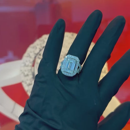 GIA Certified - 14K White Gold 10.59Ctw 8.53 Center LAB DIAMOND Emd F color VVS2 Bridal Set