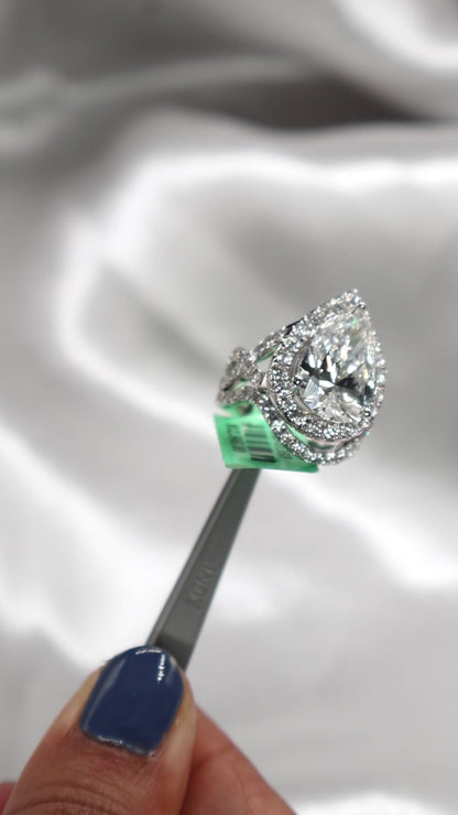 14K White Gold 7.82Ctw 6.04Ctr Lab Diamond F Vs1 Ring - Bridal Set.