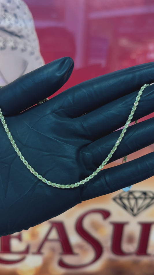 10k Yellow Gold 2 mm 20 Inch Solid Diamond Cut Rope Chain