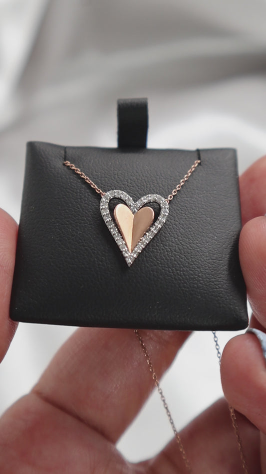 10K Rose Gold 0.196Ctw Diamond Heart Necklace