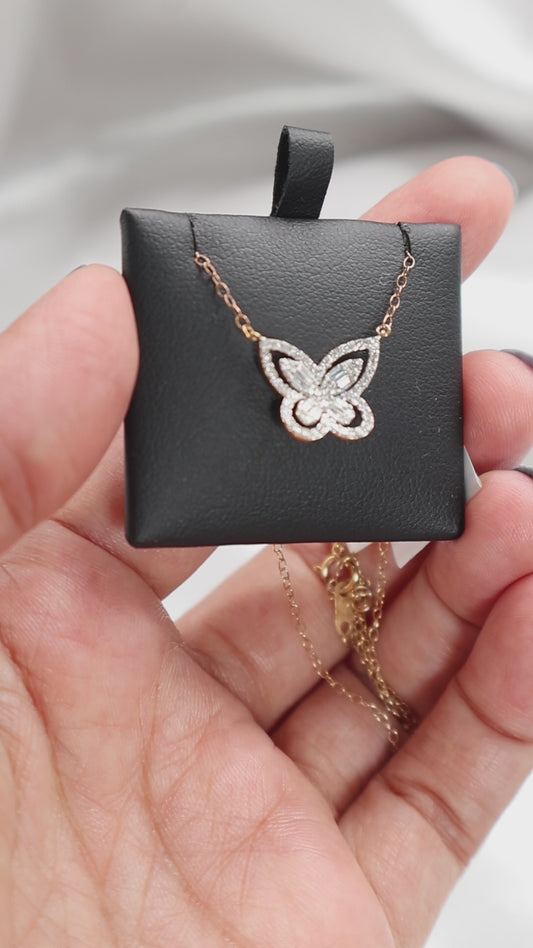 10K Gold 0.50Ctw Diamond Butterfly Necklace