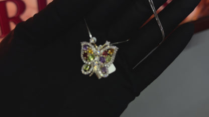 10KYG 0.80CTW DIAMOND COLORED STONE BUTTERFLY PENDANT