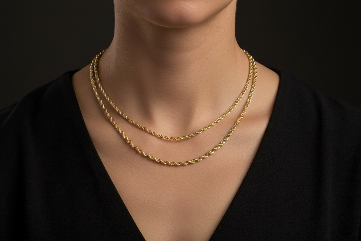 Rope Chain Banner - 2mm & 3mm on Women's Model